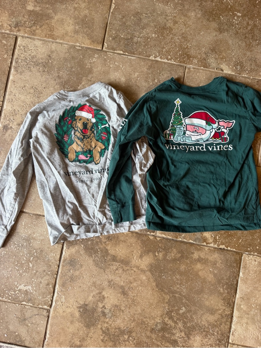 Vineyard Vines Boys Long-Sleeve Christmas Tees - Green & Gray